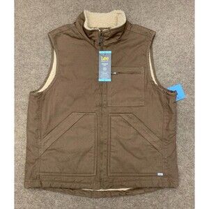 Lee Workwear Vest Mens L Duck Canvas Sherpa Lined Zip-Up Khaki Outdoors Cowboy